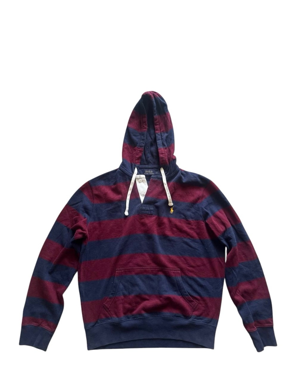 Polo Ralph Lauren Striped Pullover Hoodie Burgundy Blue Men's Size L (94)